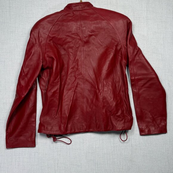 Y2K Siena Studio Leather Jacket Zip Front Red Long Sleeves Lined Size M Medium - Picture 2 of 13